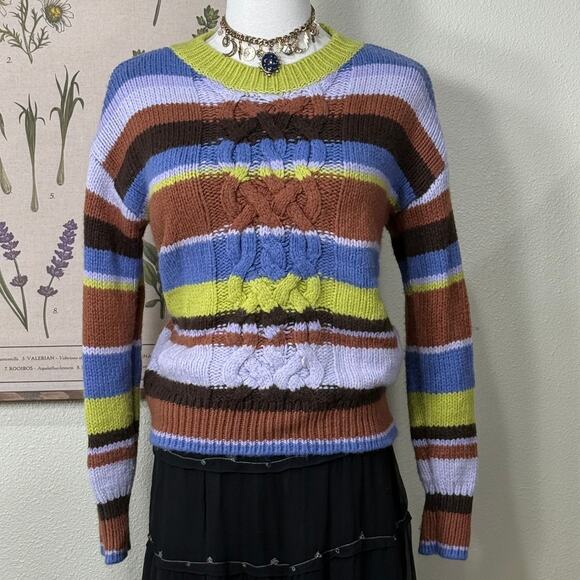 90s Y2k Cable Knit Stripe Pullover Sweater Whimsy Twee Fairy Grunge Whimsigoth M - Picture 2 of 5